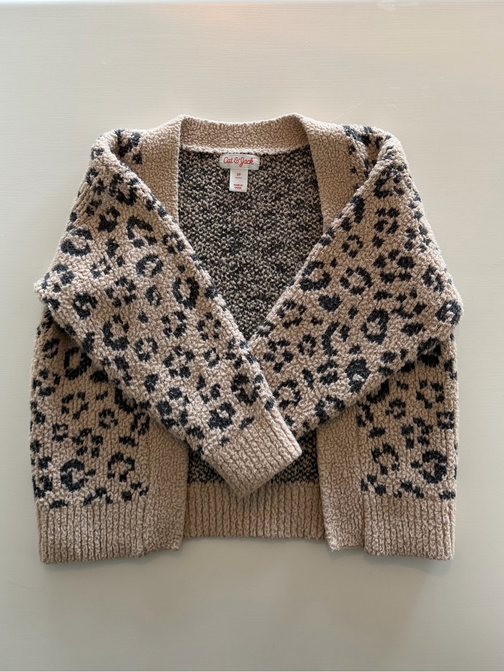 Cat & Jack Taupe and Black Leopard Print Cardigan 3T
